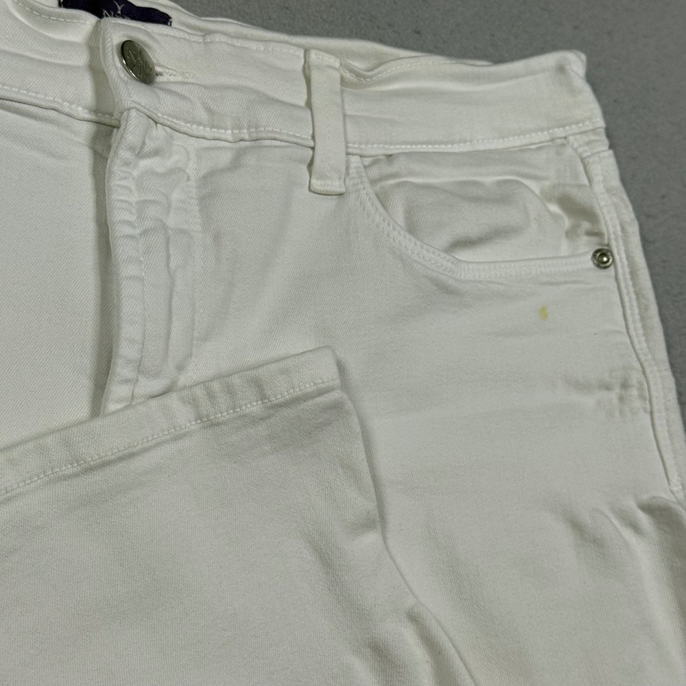 NYDJ Womens White Denim Capri Pants Cropped Studded Hem Size 12 Made in USA